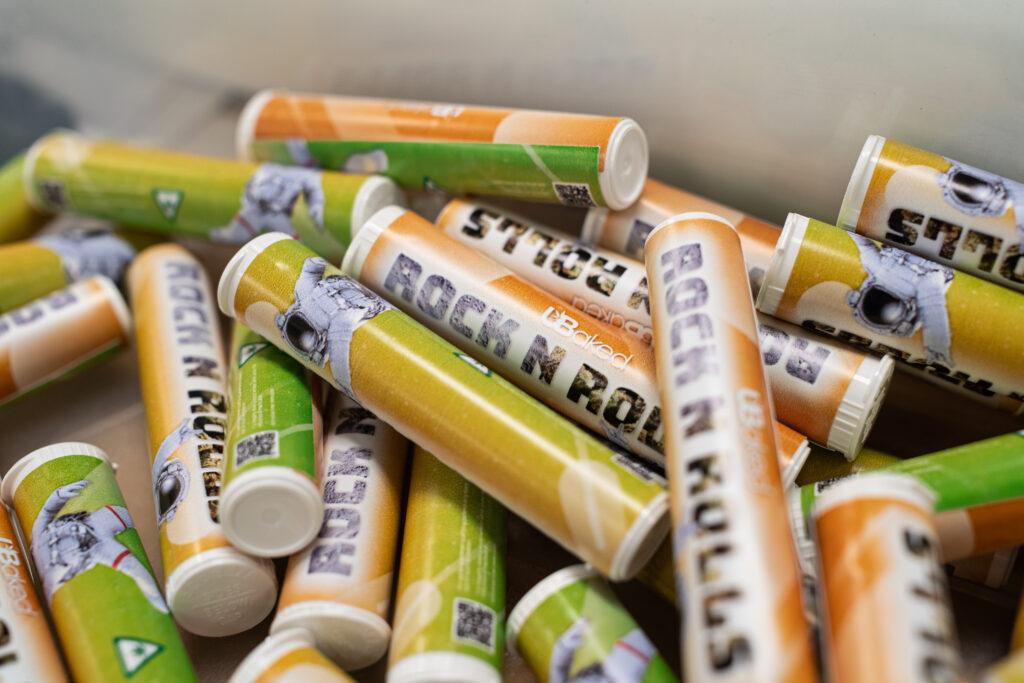 A pile of Ubaked's Rock N Roll Pre roll tubes.